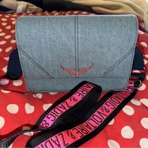 Zadig & Voltaire Denim Crossbody Bag with Pink Strap
